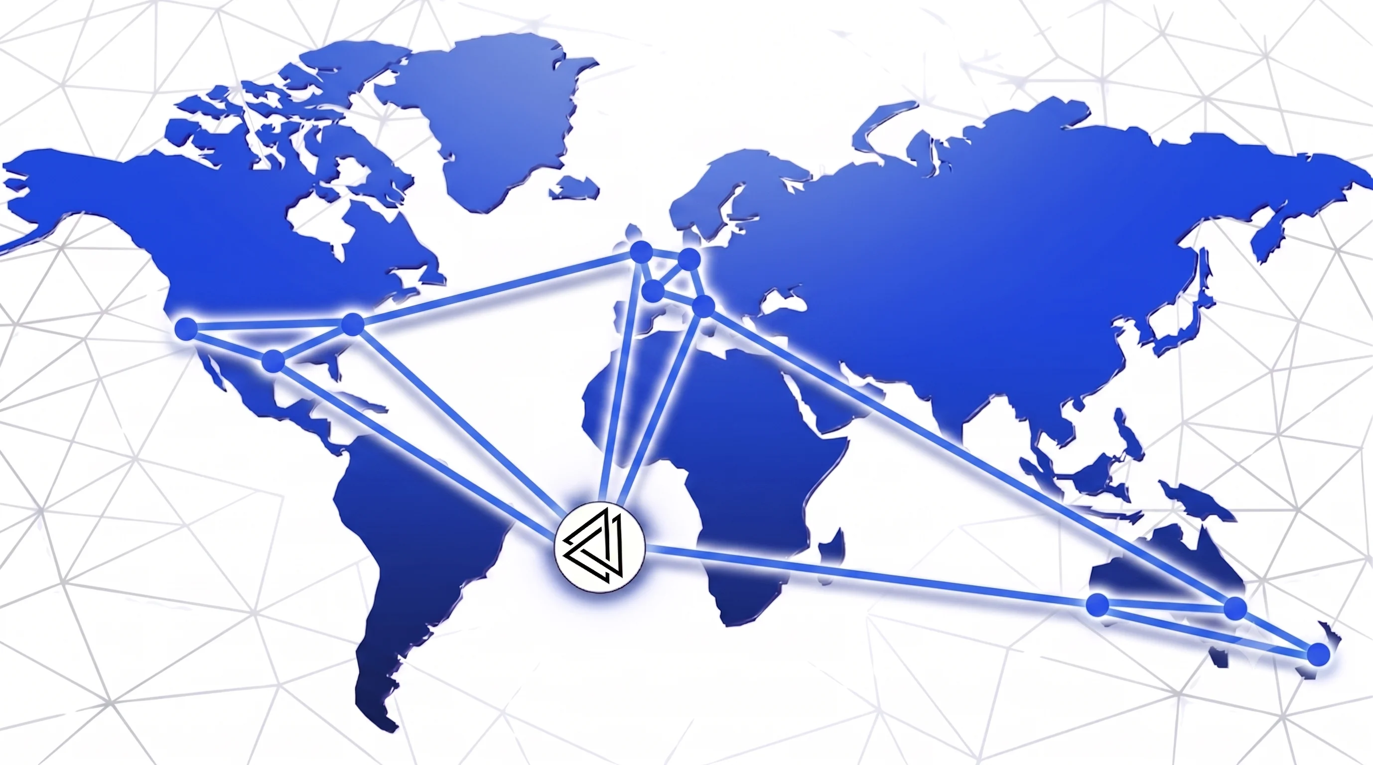 World map with talent network connections converging on the CP Network mark